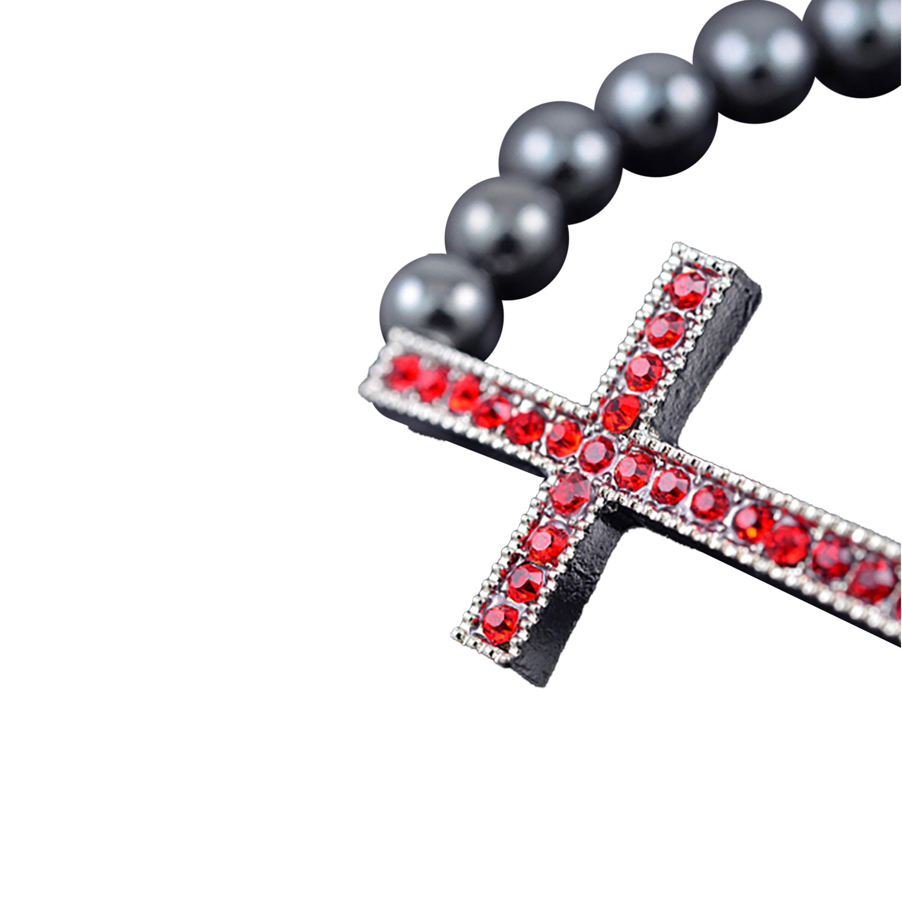 Stylish Studded Cross Metal Balls Bracelet featuring a unique cross design and stretchable band for comfort.