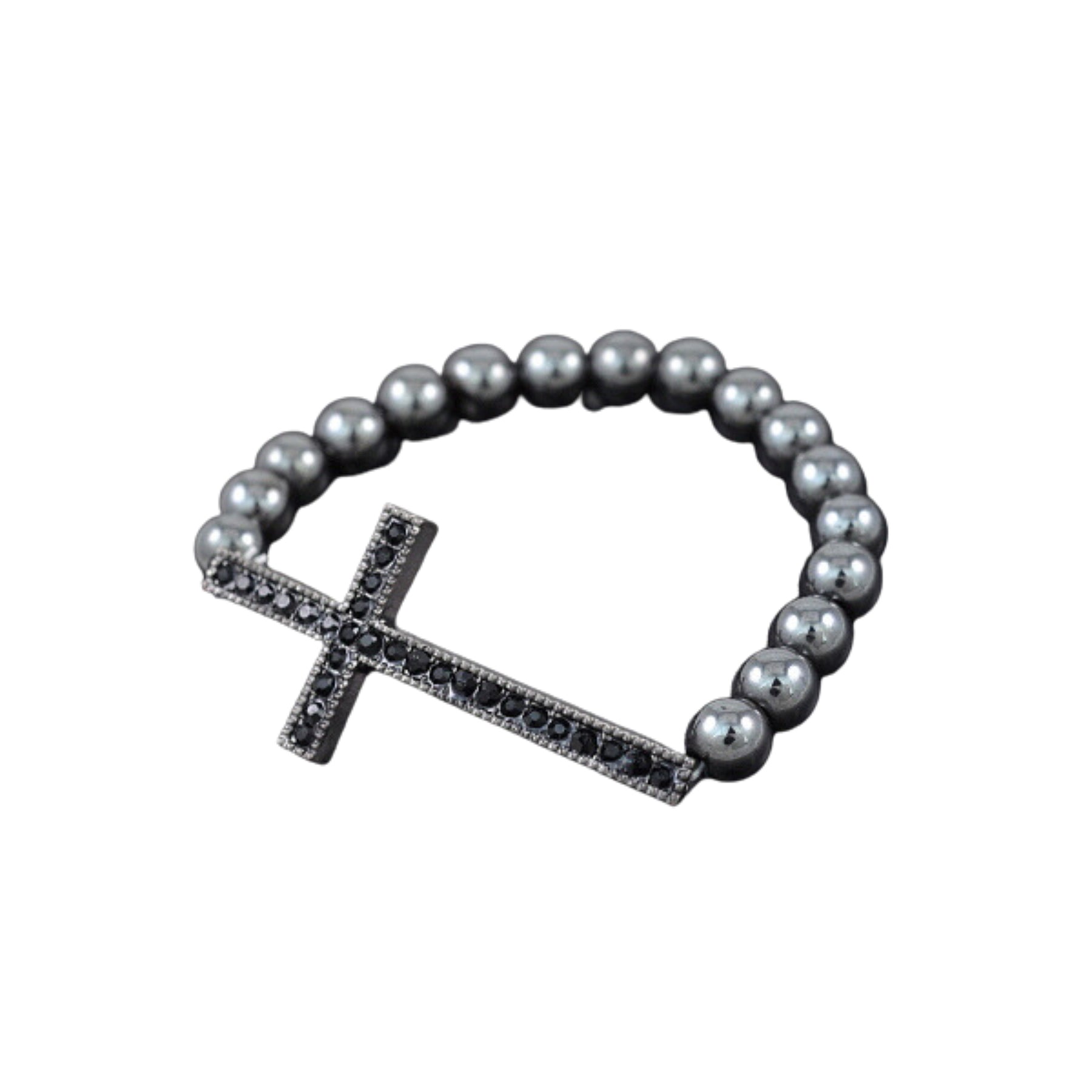 Stylish Studded Cross Metal Balls Bracelet featuring a unique cross design and stretchable band for comfort.