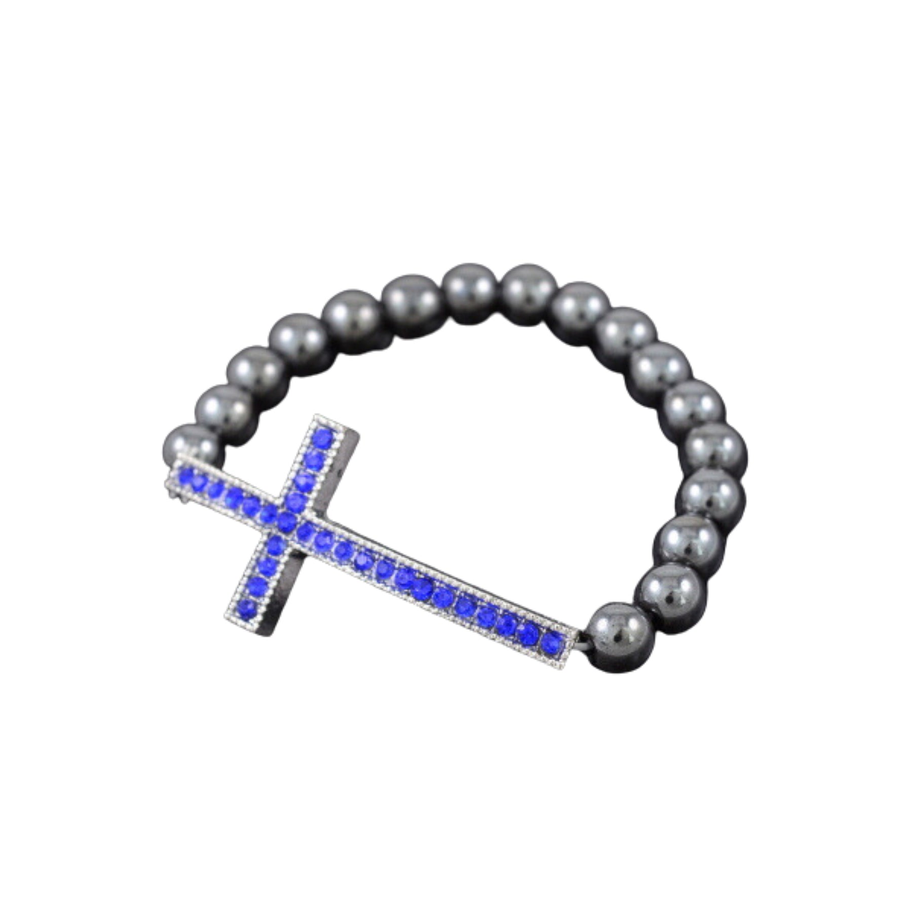 Stylish Studded Cross Metal Balls Bracelet featuring a unique cross design and stretchable band for comfort.