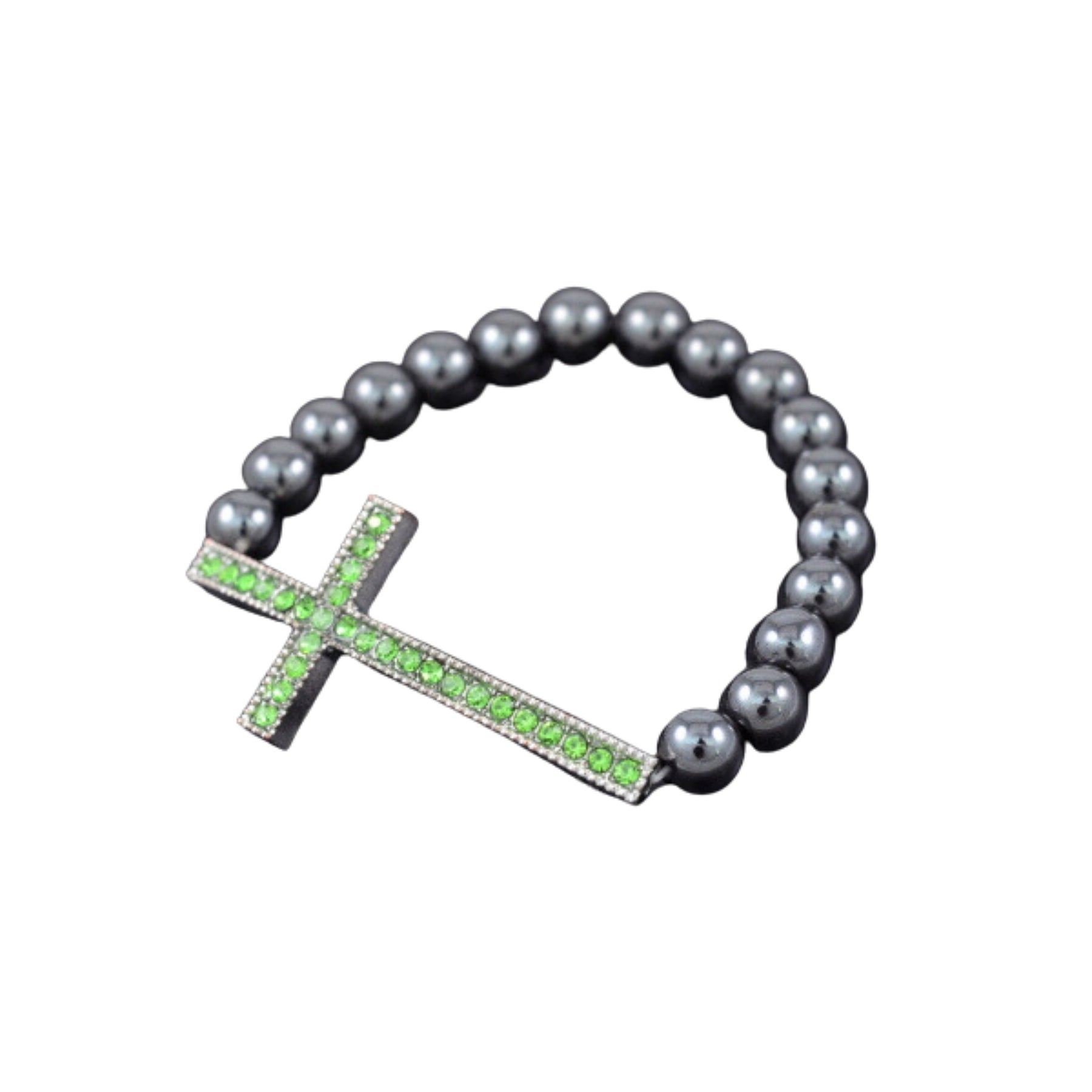 Stylish Studded Cross Metal Balls Bracelet featuring a unique cross design and stretchable band for comfort.