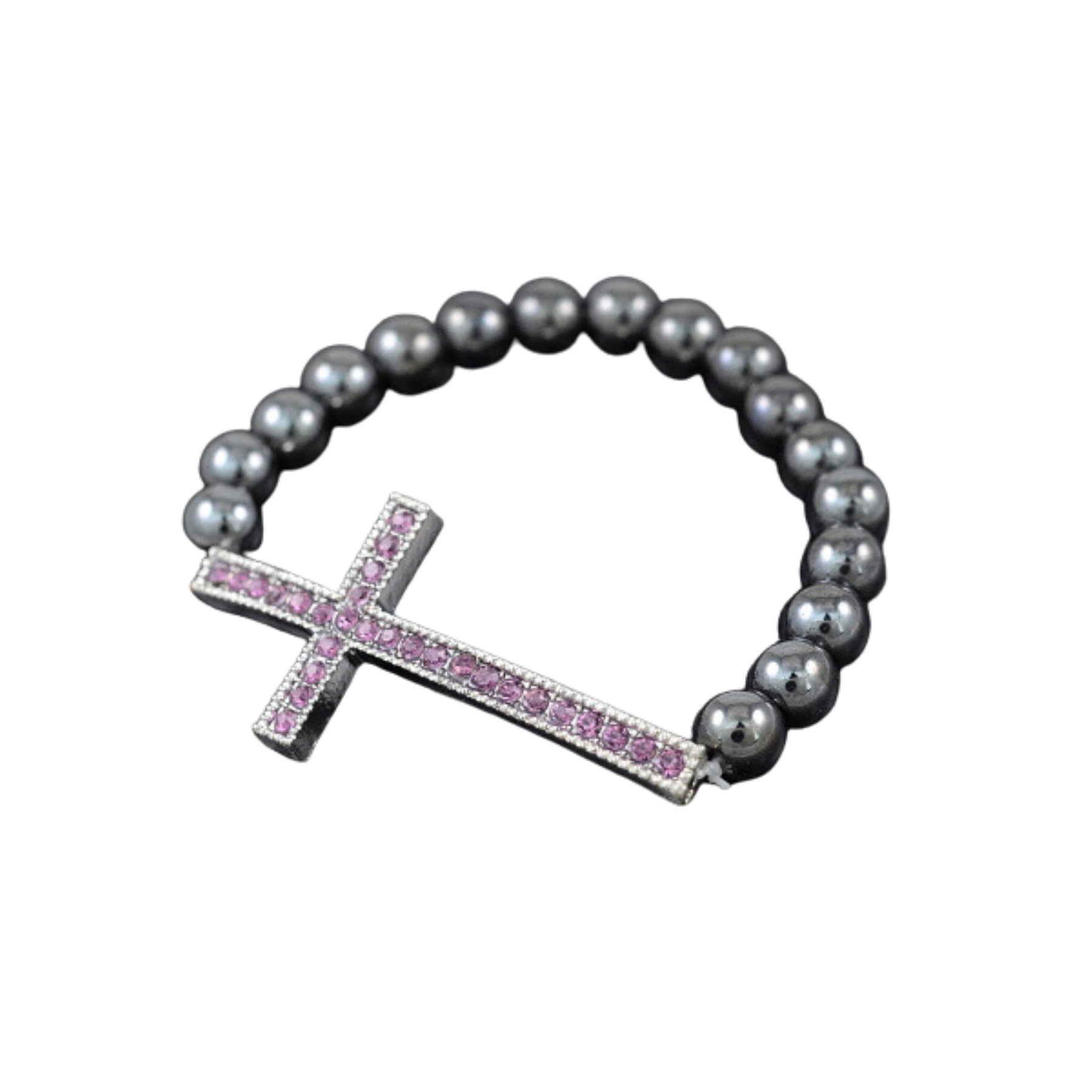 Stylish Studded Cross Metal Balls Bracelet featuring a unique cross design and stretchable band for comfort.