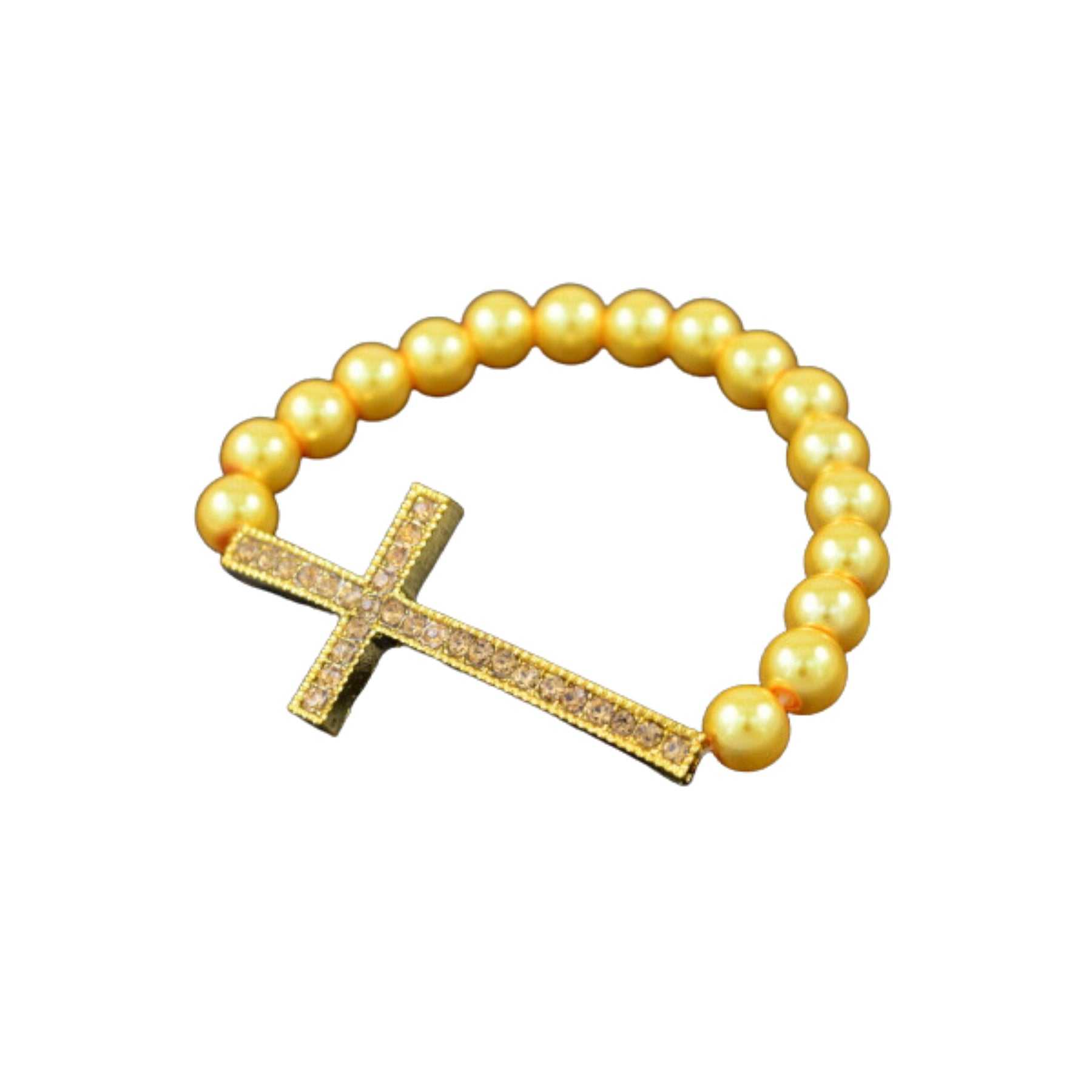 Stylish Studded Cross Metal Balls Bracelet with a stretchable design and elegant cross centerpiece.