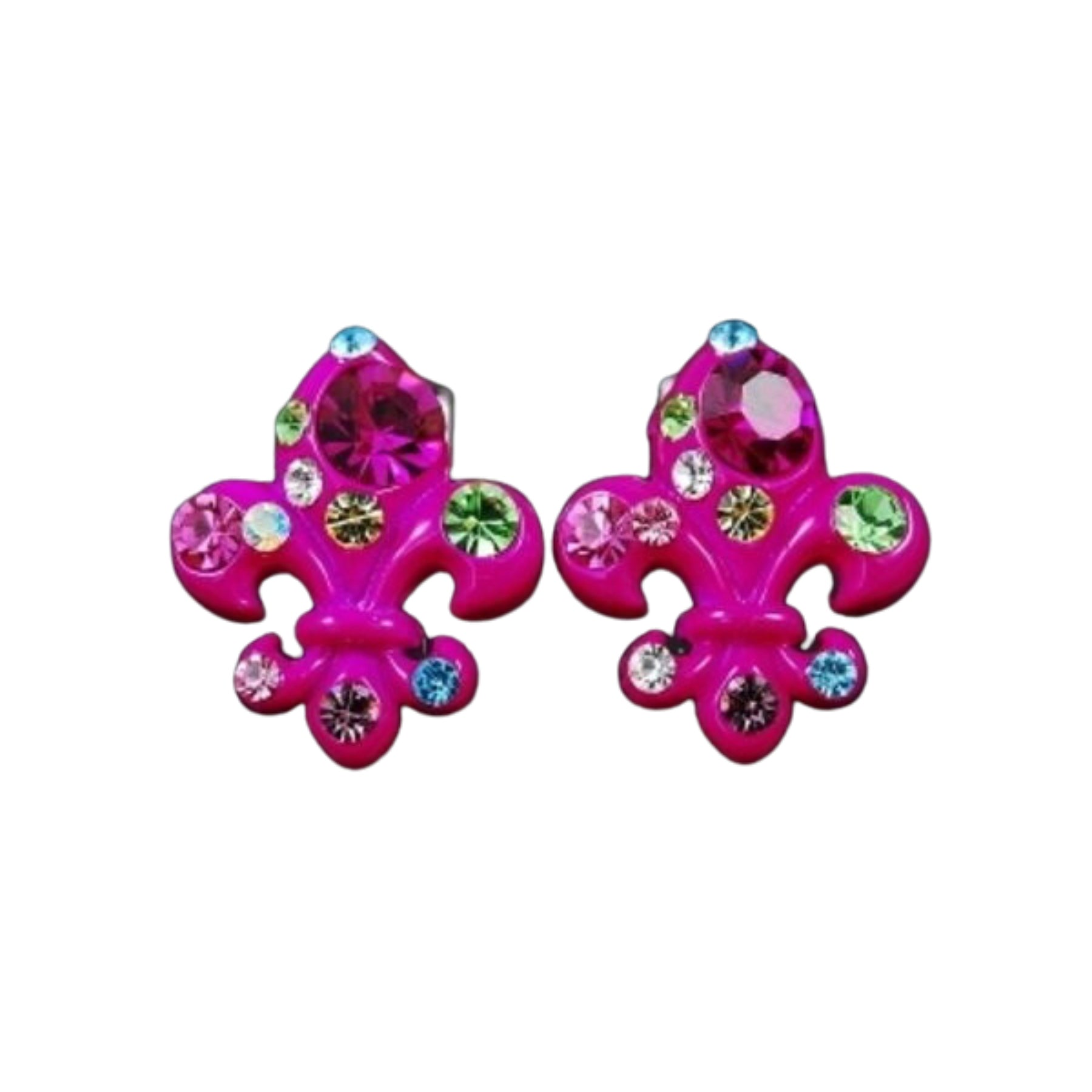 A pair of elegant studded fleur de lis earrings featuring a unique design with sparkling studs, perfect for any occasion.