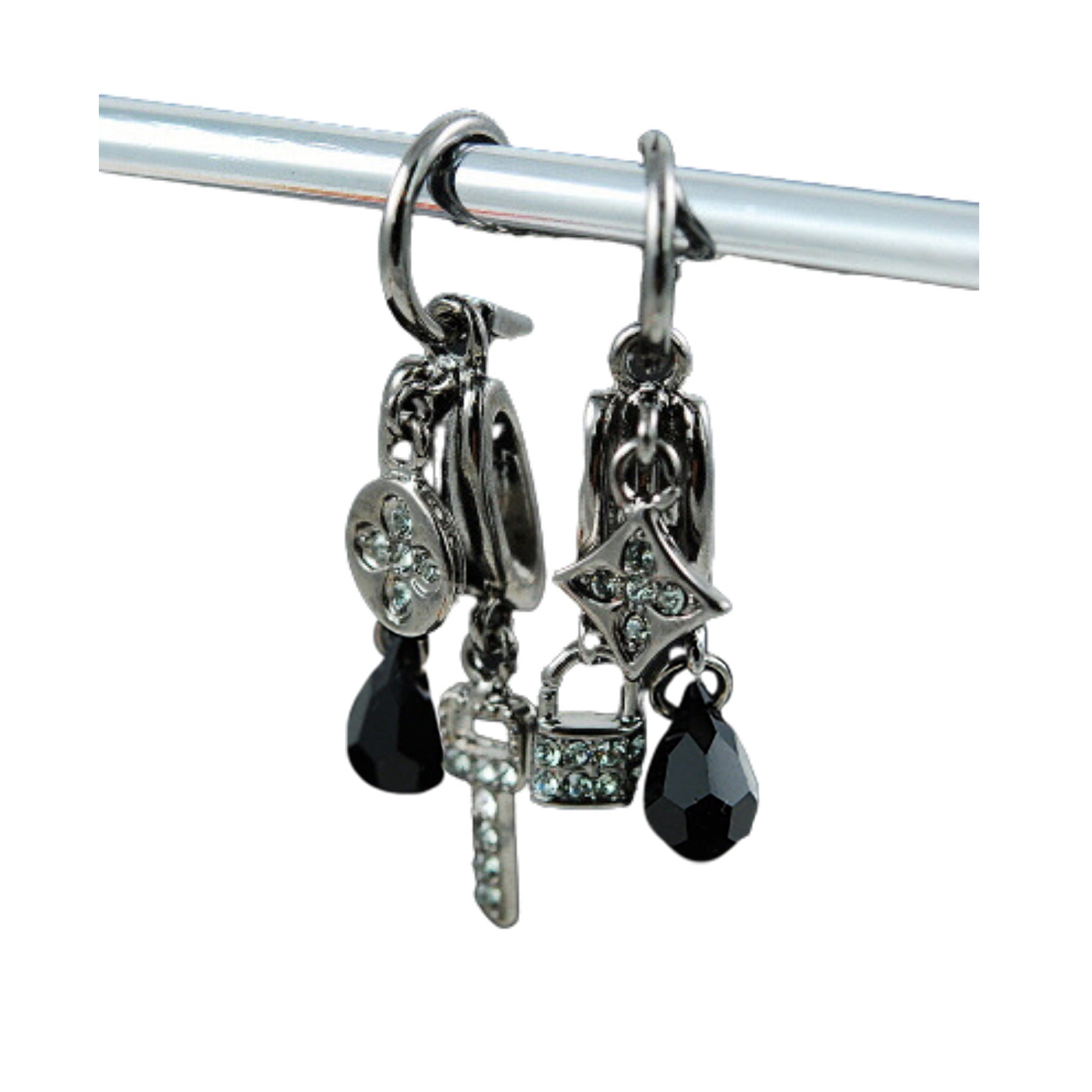 Stylish studded key and lock drop earrings with a French back design, showcasing a modern and elegant look.