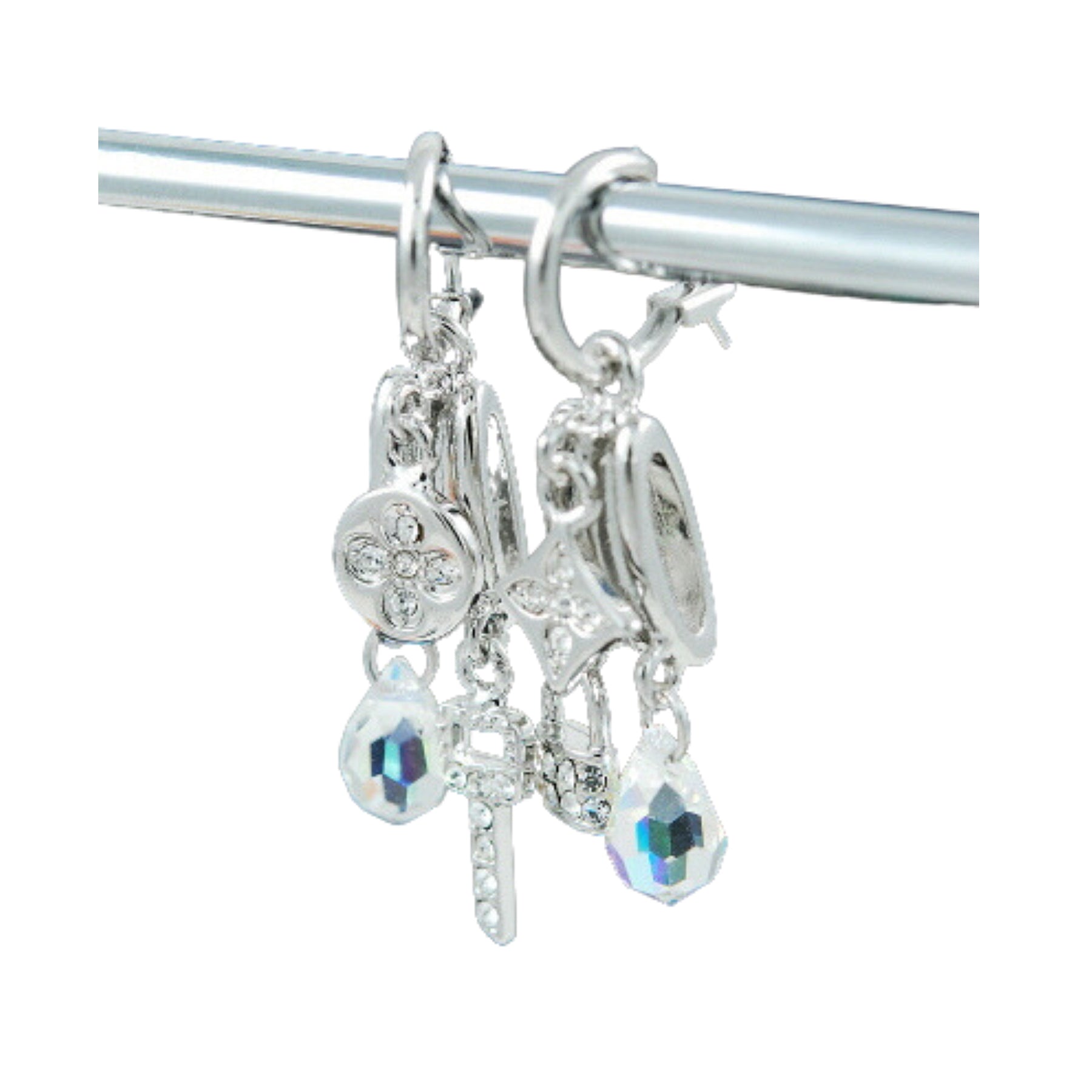 Stylish studded key and lock drop earrings with a French back design, showcasing a modern and elegant look.