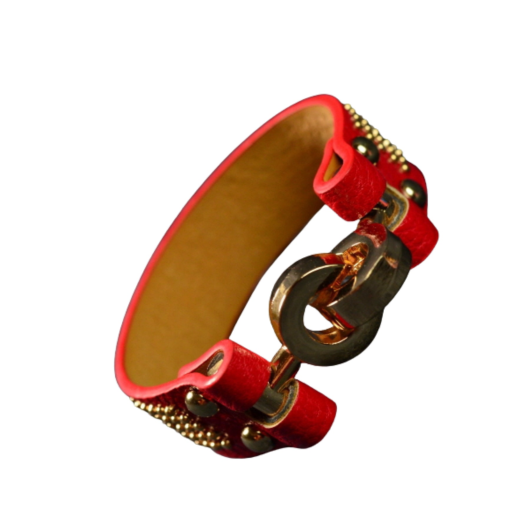 Stylish studded leather bracelet with double plating, showcasing a chic design suitable for various occasions.