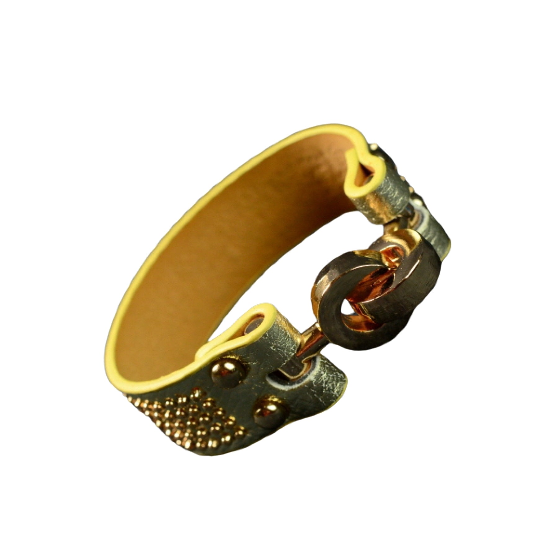 Stylish studded leather bracelet with double plating, showcasing a chic design suitable for various occasions.