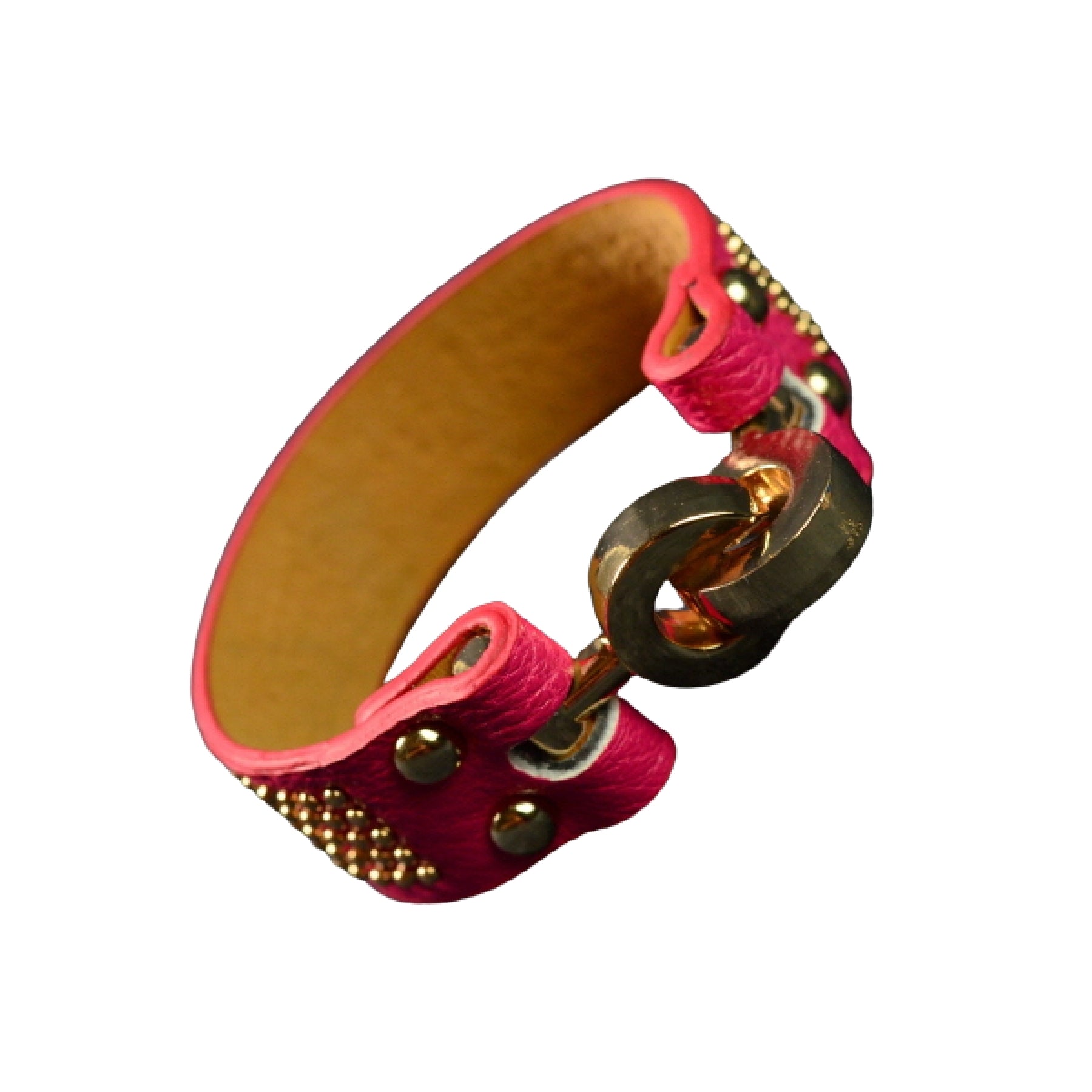 Stylish studded leather bracelet with double plating, showcasing a chic design suitable for various occasions.