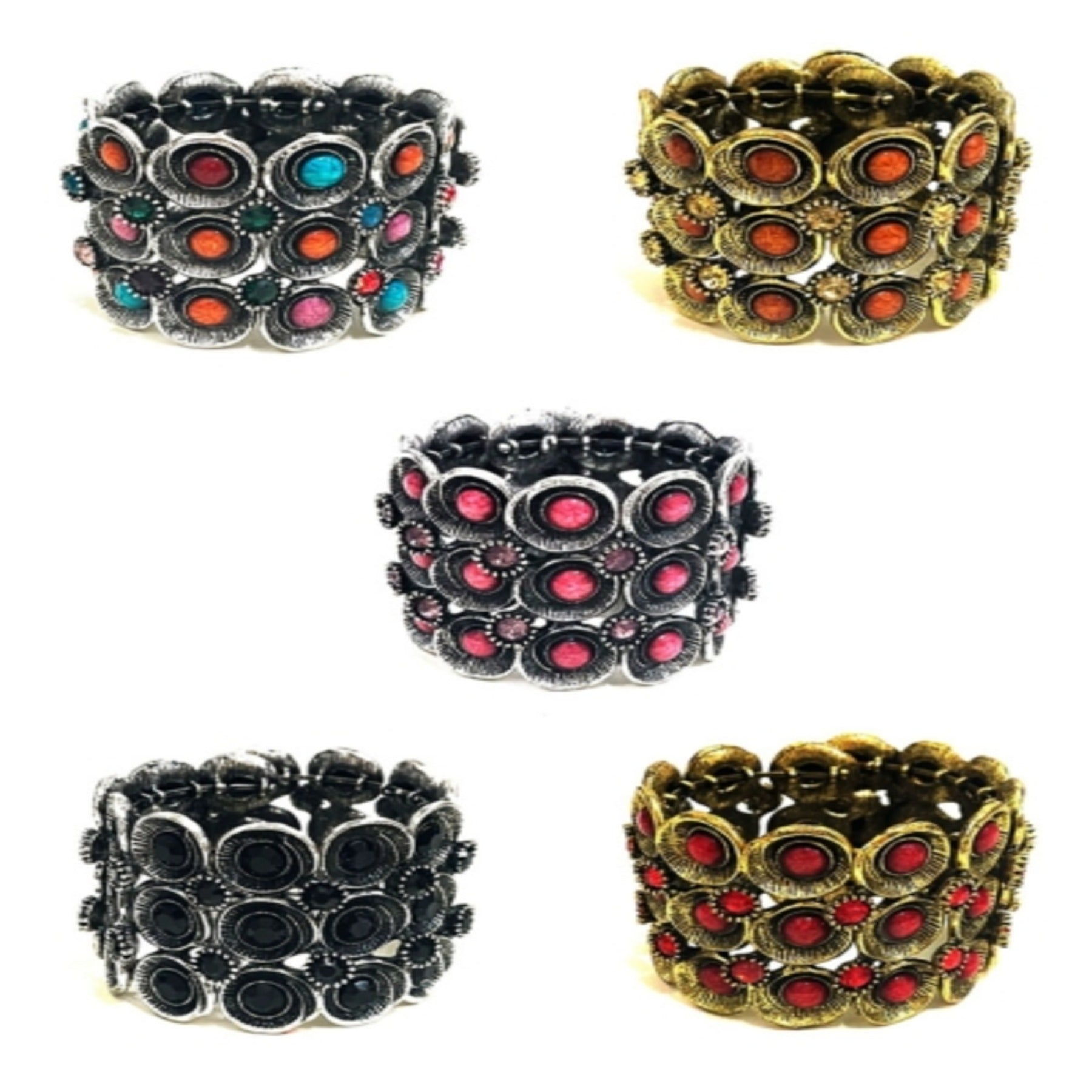 Stylish Studded Metal Cuff Bracelet with a chic design and spring wire closure, perfect for any occasion.