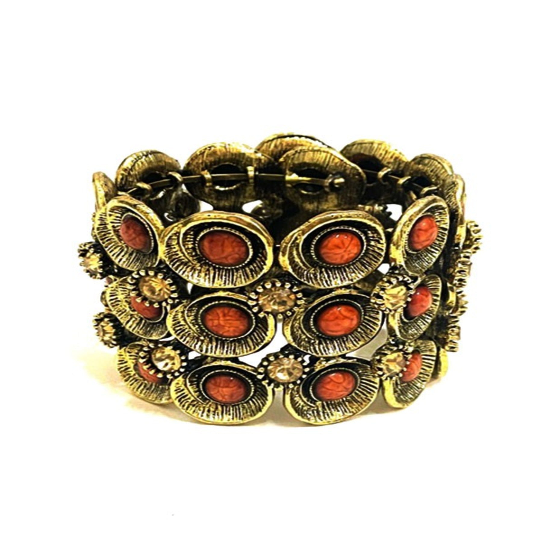 Stylish Studded Metal Cuff Bracelet with a chic design and spring wire closure, perfect for any occasion.