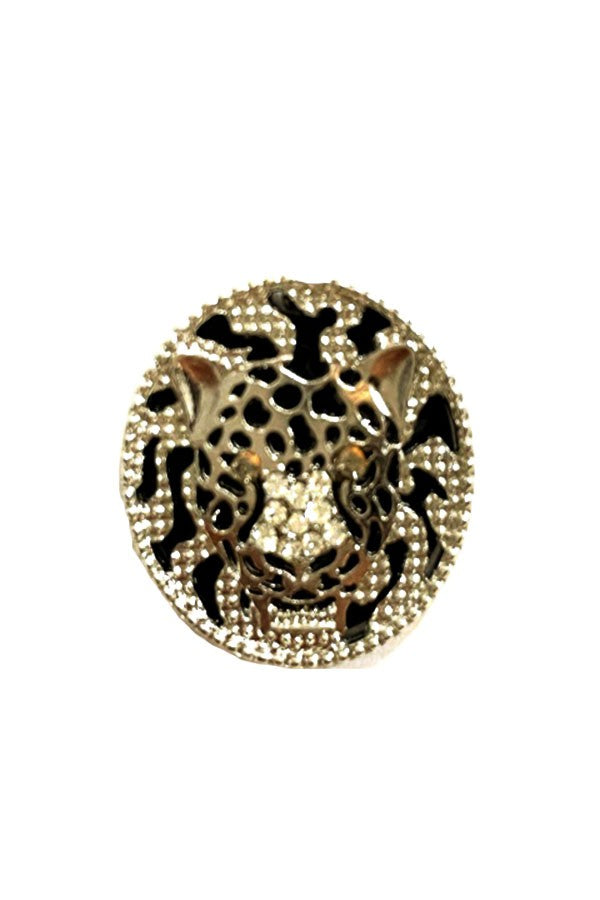 Studded tiger mask round earrings with intricate design and double plating, showcasing a bold and stylish look.