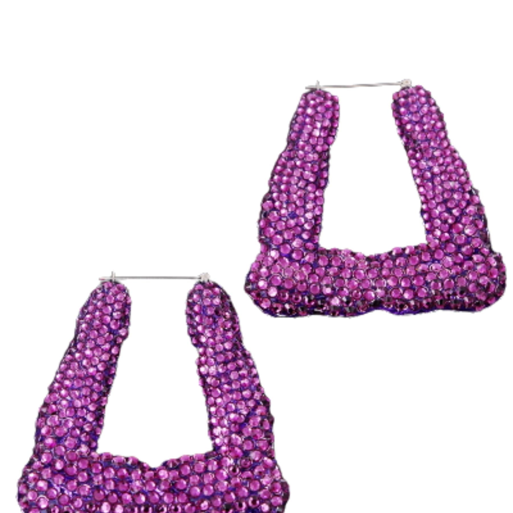 Stylish studded triangle bamboo hoop earrings with lever back closure, showcasing a unique design and elegant finish.