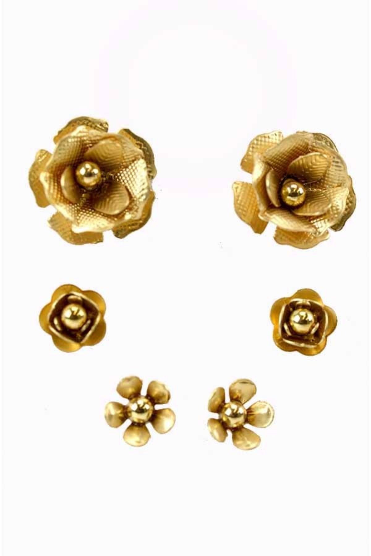 A beautiful set of three flower stud earrings, showcasing intricate designs and a secure post back closure, perfect for any occasion.