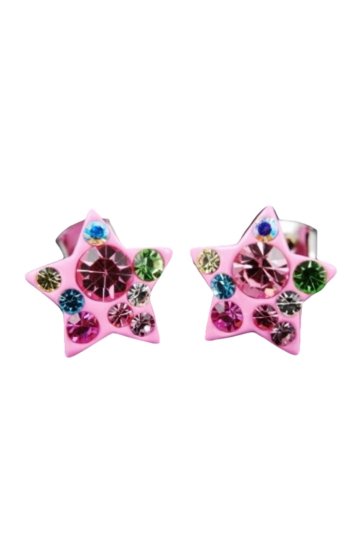 A pair of stylish mini star studs earrings with a post back design, showcasing their elegant and trendy appearance.