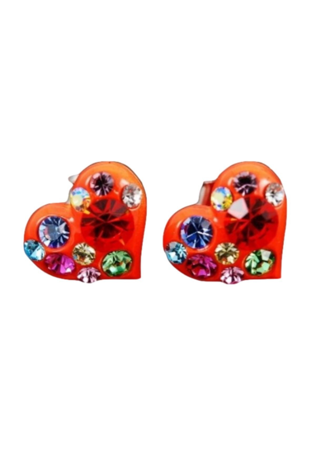 A pair of mini heart stud earrings with a post back closure, showcasing a charming and elegant design.