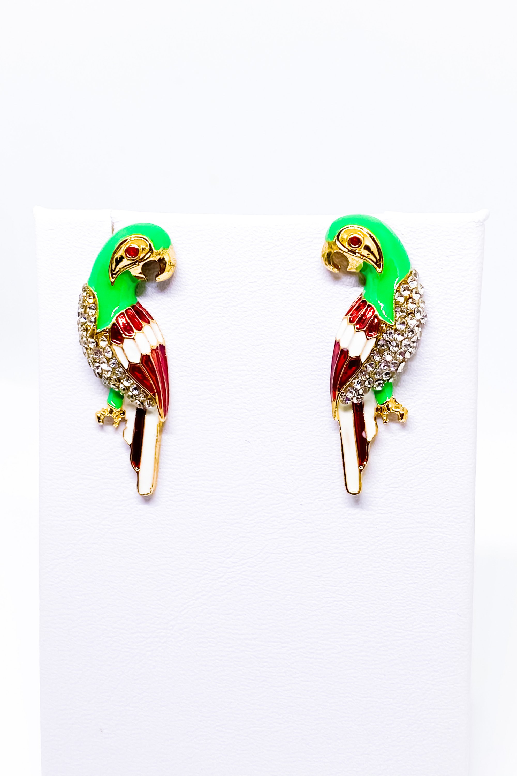 Pelican Bae Studs featuring geometric design in gold, green, and burgundy colors, made from high-quality zinc alloy.