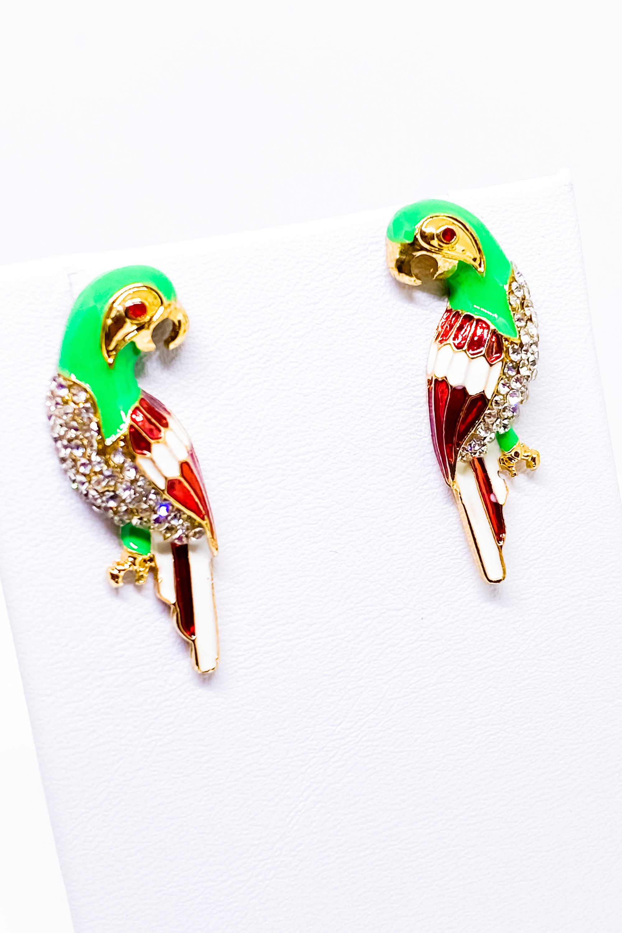 Pelican Bae Studs featuring geometric design in gold, green, and burgundy colors, made from high-quality zinc alloy.