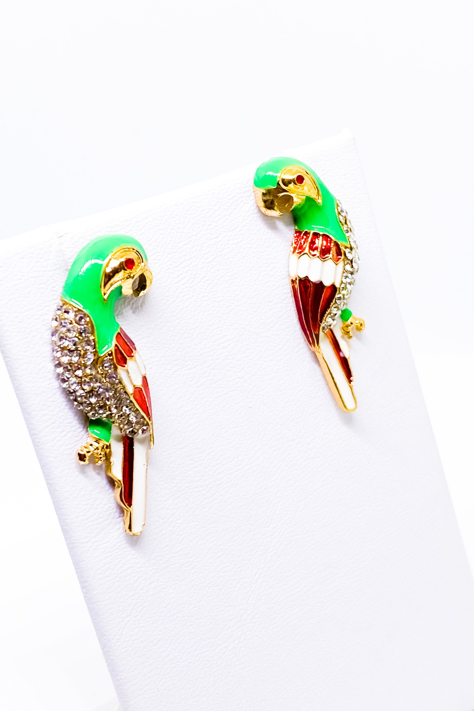 Pelican Bae Studs featuring geometric design in gold, green, and burgundy colors, made from high-quality zinc alloy.