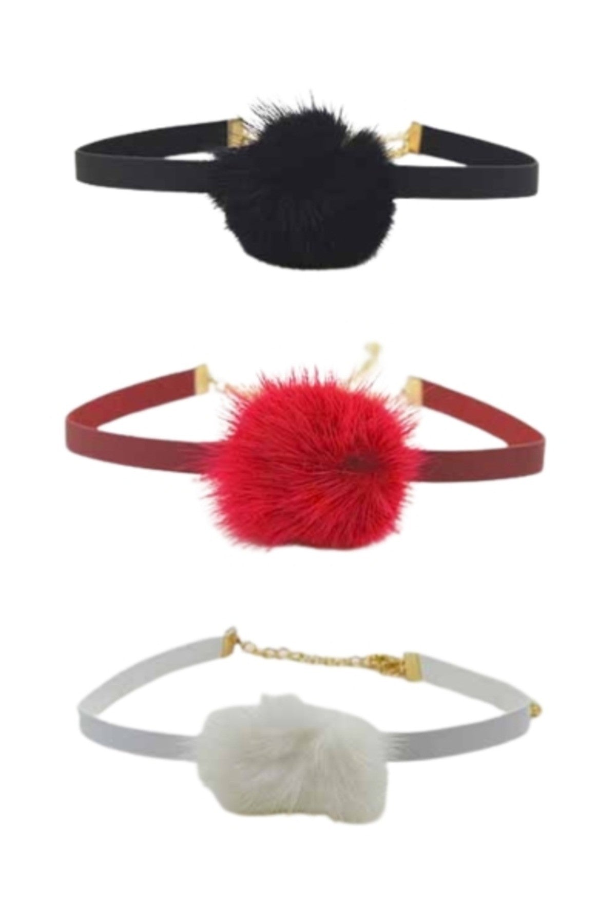 Stylish Pom Pom Faux Leather Choker Necklace Set featuring pom pom accents and adjustable length.