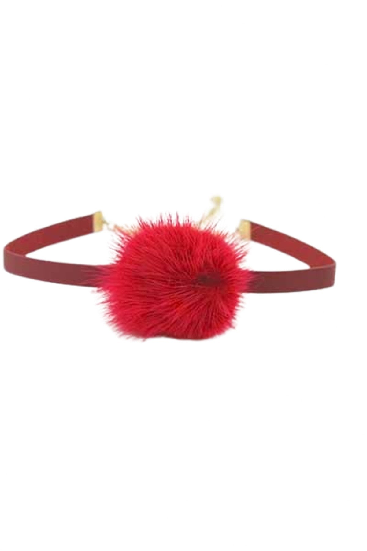 Stylish Pom Pom Faux Leather Choker Necklace Set featuring pom pom accents and adjustable length.