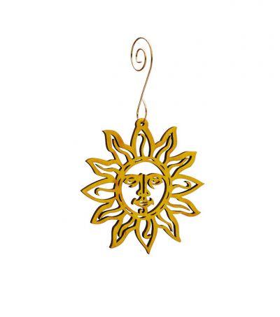 Sun Ornament #9906 made from sustainably sourced wood, featuring a laser-cut sun design, measuring 2.9" x 3.0".