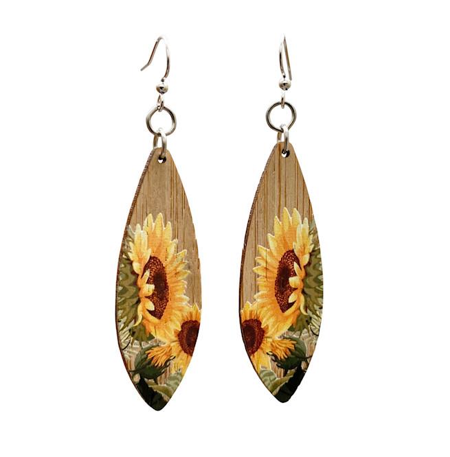 Elegant Sunflower Bamboo Earrings #957, showcasing a natural bamboo design with a sunflower motif, perfect for eco-friendly fashion.