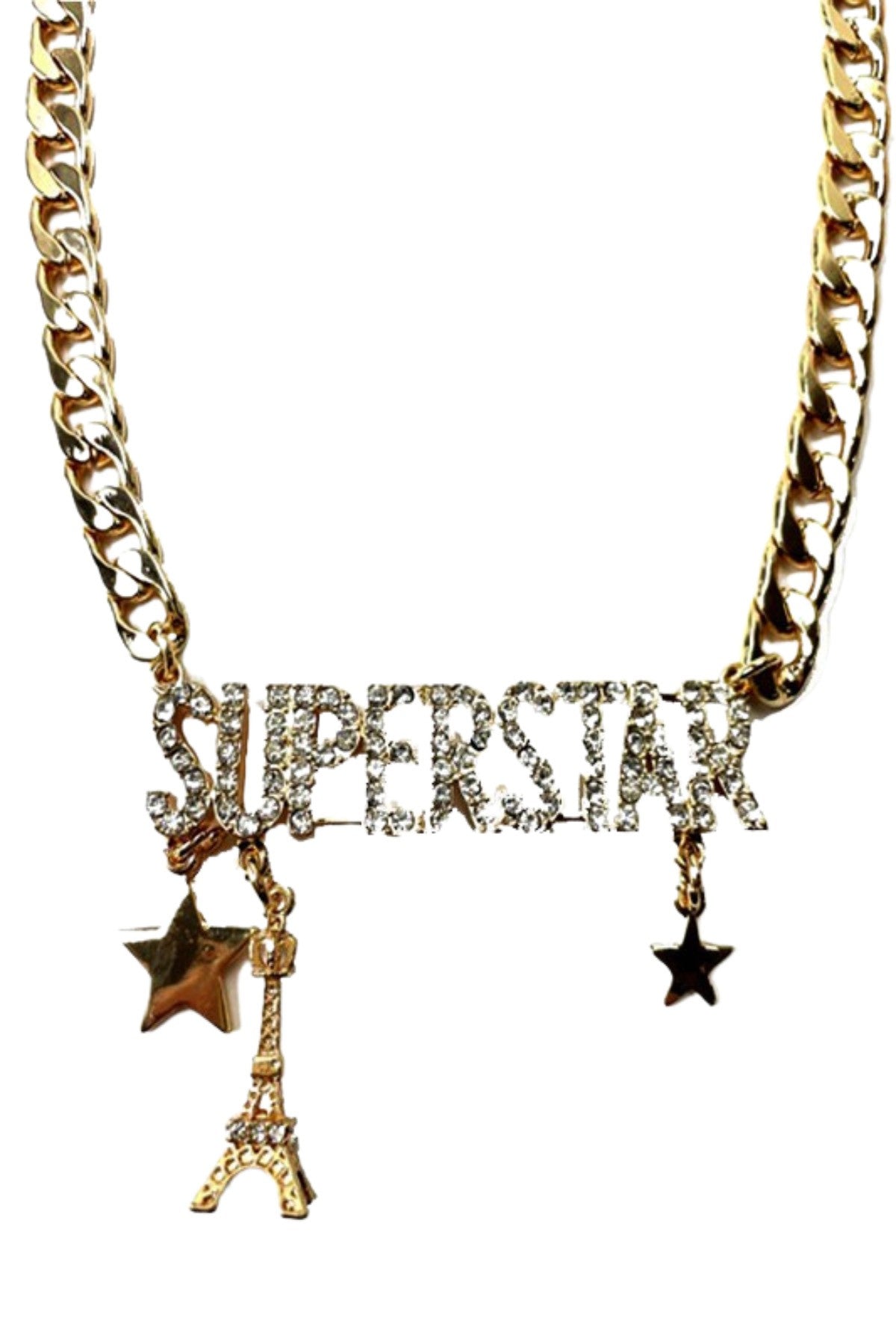 A beautiful SUPER STAR Pendant necklace featuring double plating and sparkling crystals, secured with a toggle clasp.