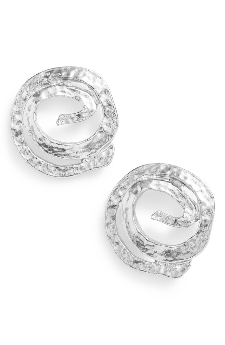 Myriam swirl stud earrings in gold, featuring a unique hammered design, perfect for everyday wear.