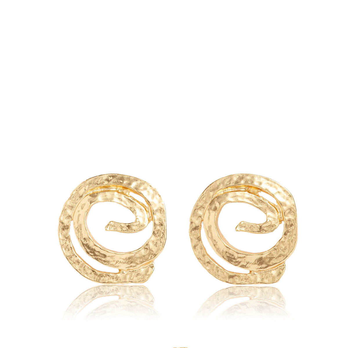 Myriam swirl stud earrings in gold, featuring a unique hammered design, perfect for everyday wear.