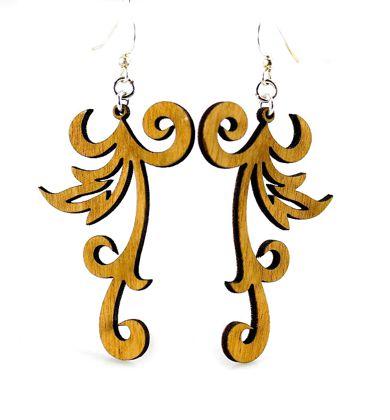 Swishy Scroll Earrings #1065 in Cinnamon color, showcasing a leaf-inspired design made from sustainably sourced wood.