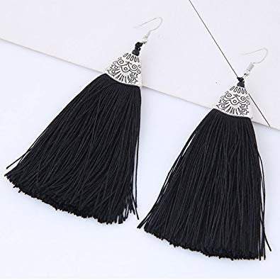 Elegant African Black Tassel Thread Earrings showcasing high-quality thread and stylish design.