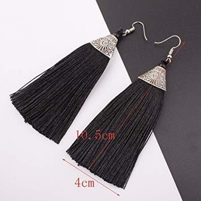 Elegant African Black Tassel Thread Earrings showcasing high-quality thread and stylish design.