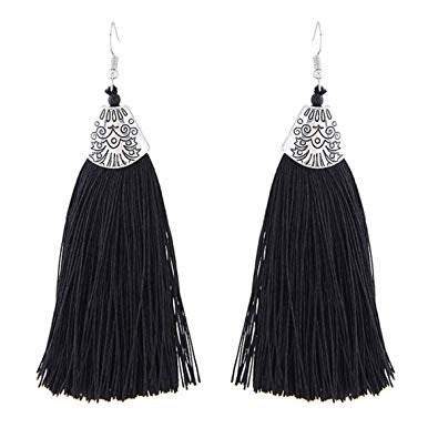 Elegant African Black Tassel Thread Earrings showcasing high-quality thread and stylish design.