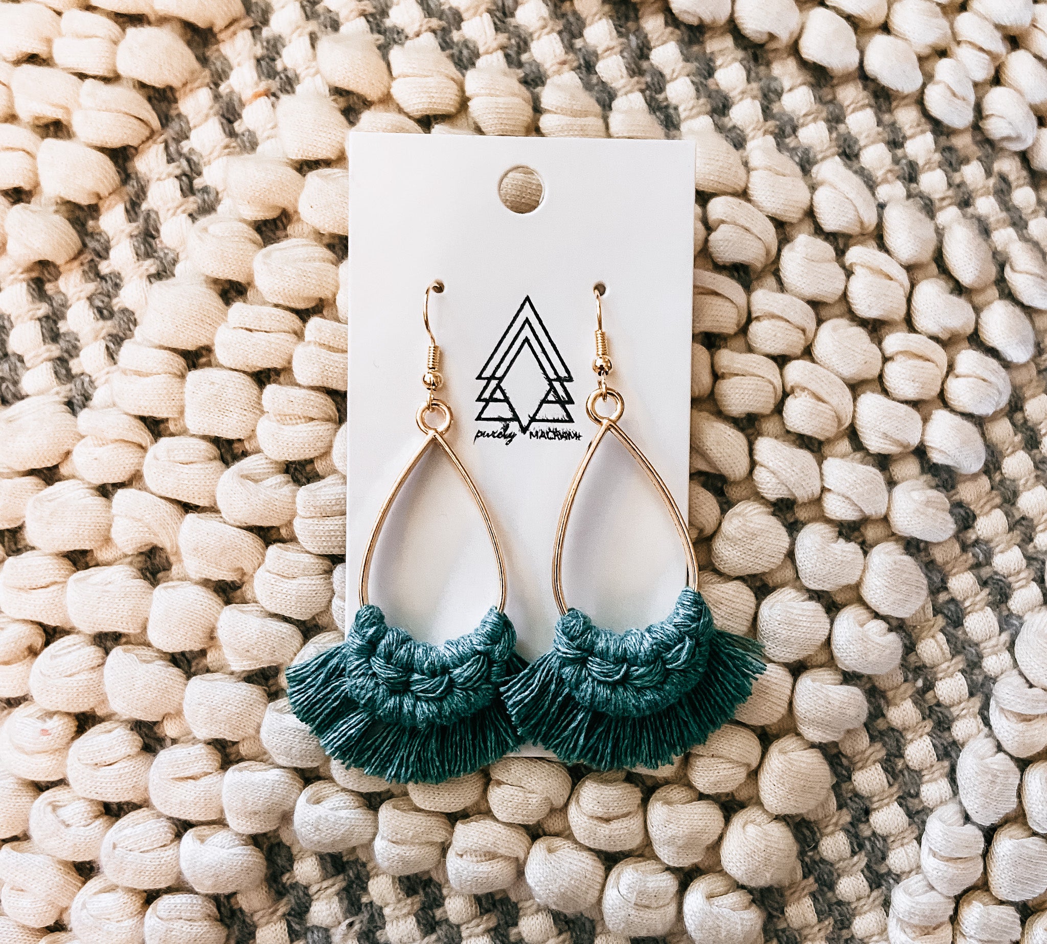 Teal Teardrop earrings made from 100% macrame cotton, lightweight and stylish for any occasion.