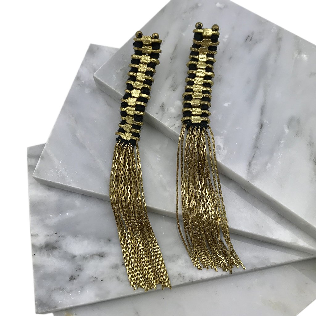 Temple Tassel Earrings featuring vibrant cotton threads and zinc alloy metal, showcasing a unique bohemian design.