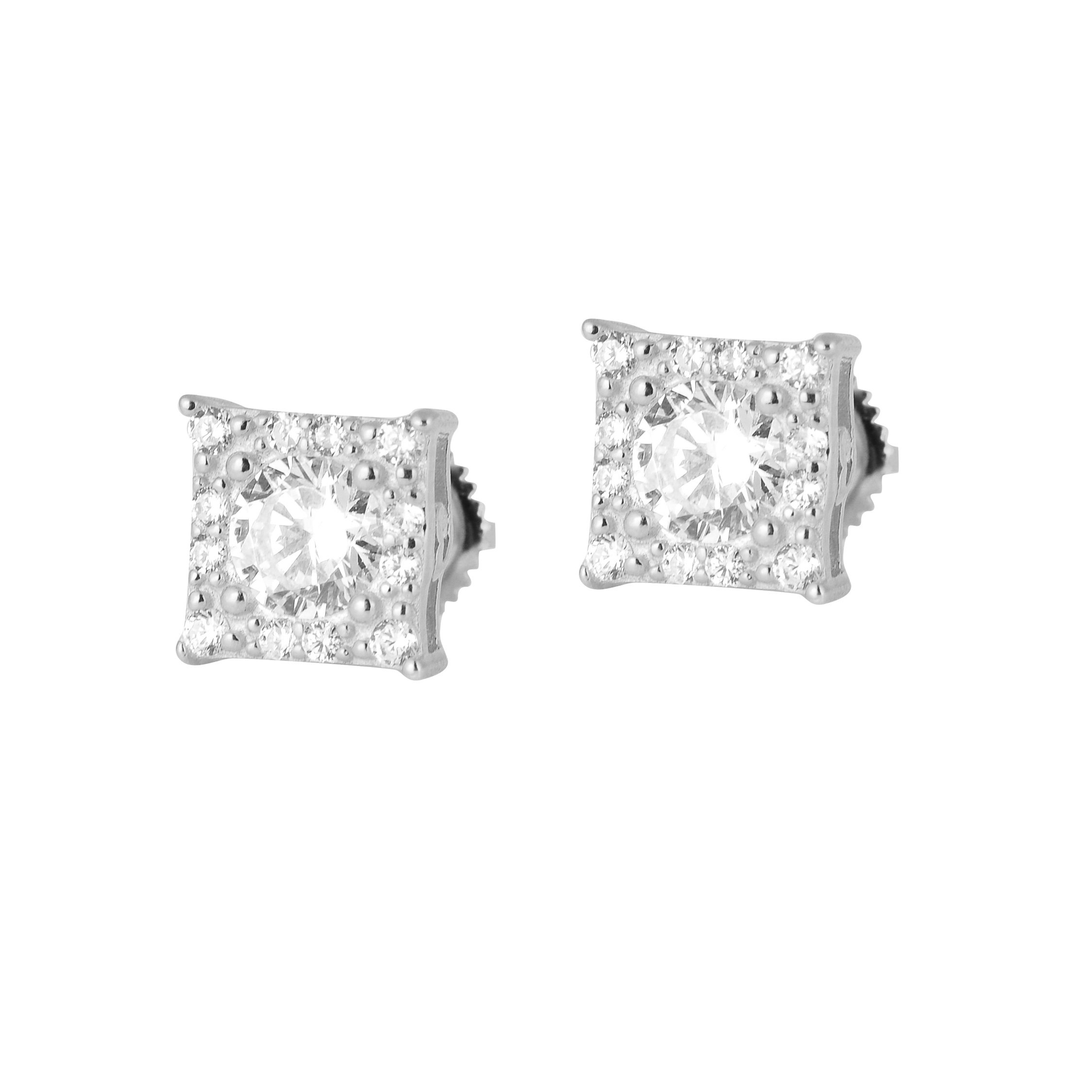 Elegant TEST 925 earrings featuring square and round cubic zircon stones set in sterling silver.