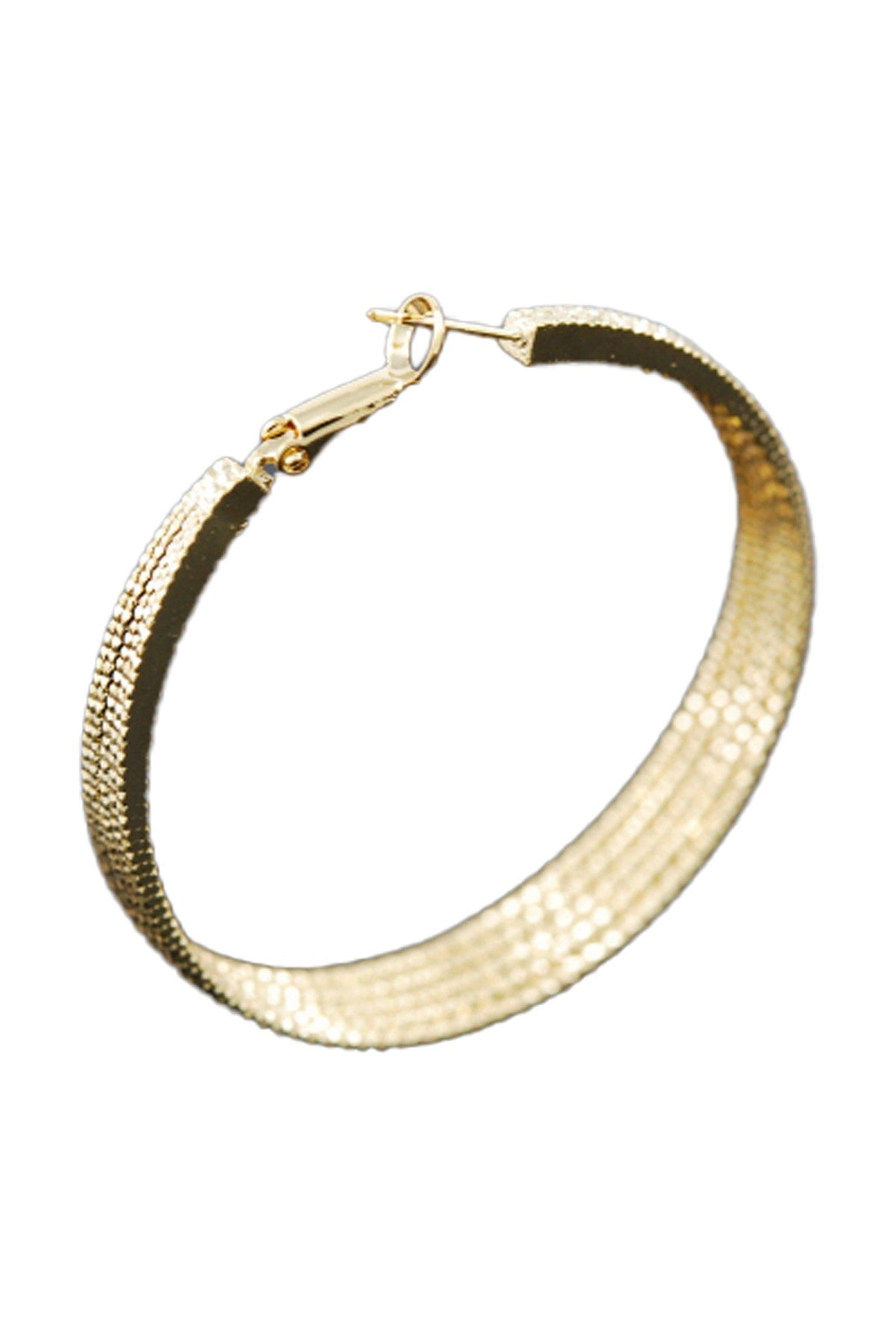 Elegant textured chain hoop earrings with lever back closure, showcasing a stylish design and double plated finish.