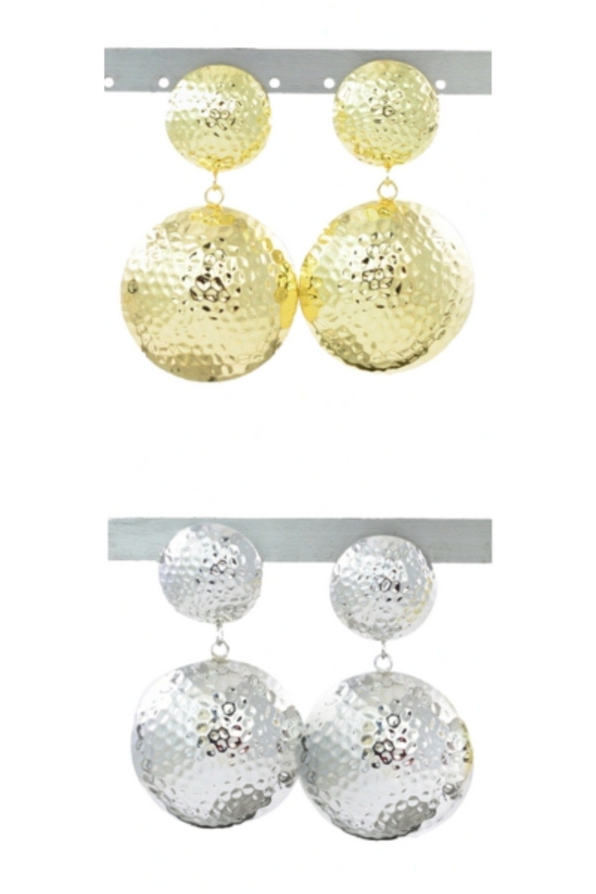 Stylish textured dome metal earrings with a double plated finish and post back closure, perfect for any occasion.