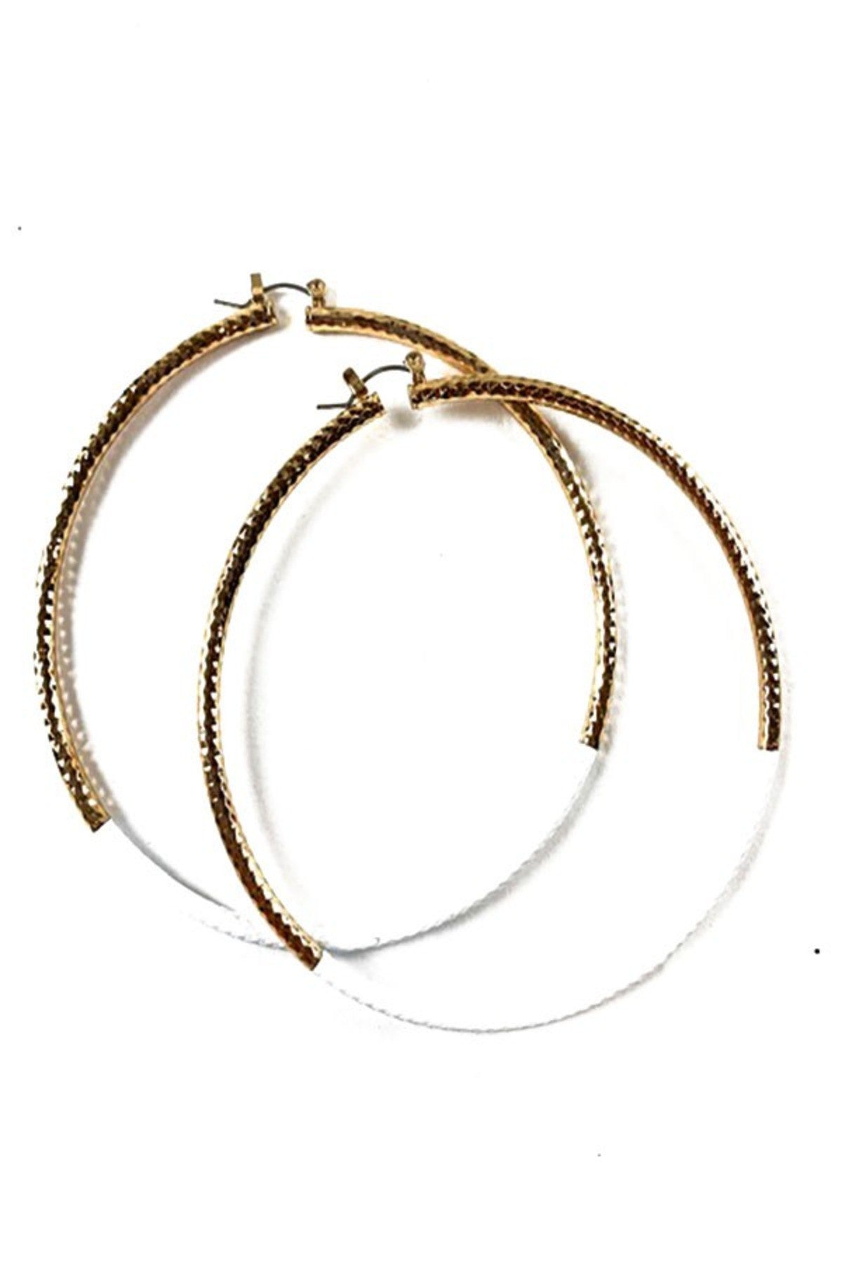 Textured double color hoop earrings with a stylish design and lever back closure, showcasing a medium size drop of 3 inches.