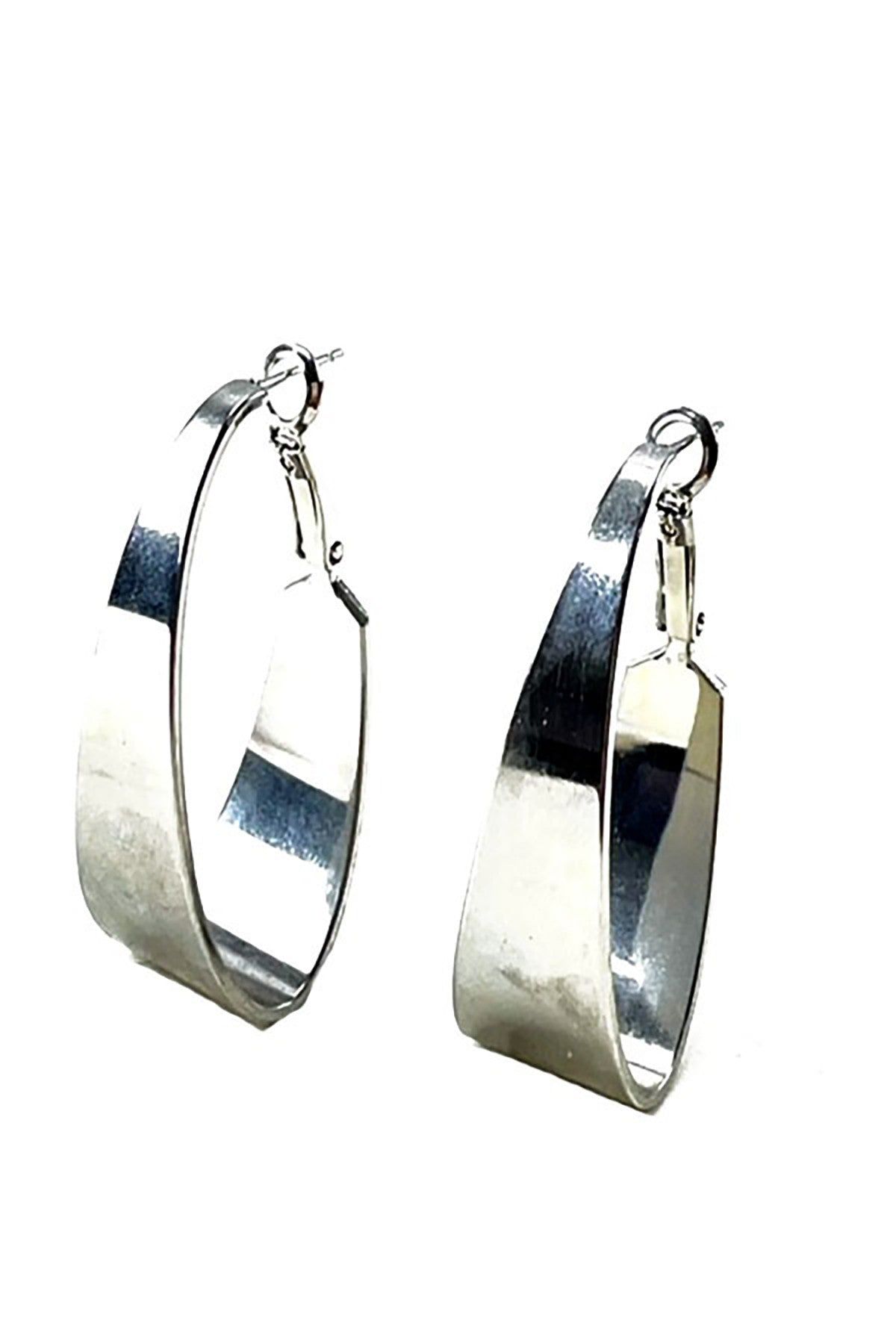 A pair of textured ellipse hoop earrings featuring a unique design and lever back closure, elegantly displayed against a neutral background.