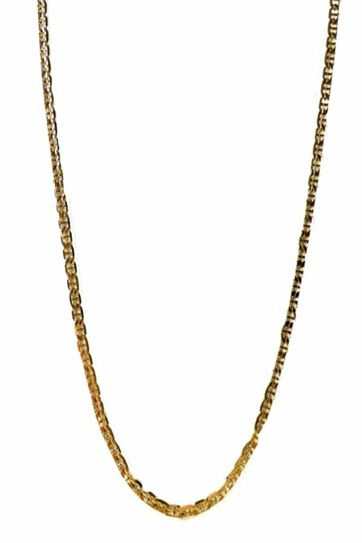 A stylish textured mariner link chain necklace in double gold plating, featuring a lobster claw clasp and a 24-inch length.