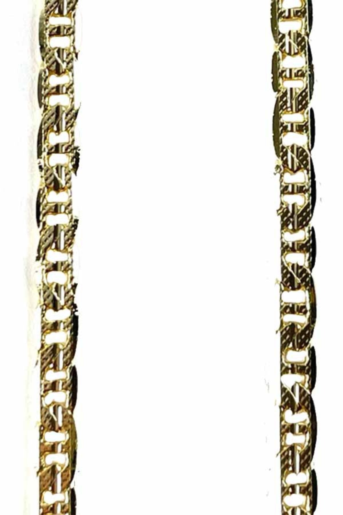 A stylish textured mariner link chain necklace in double gold plating, featuring a lobster claw clasp and a 24-inch length.