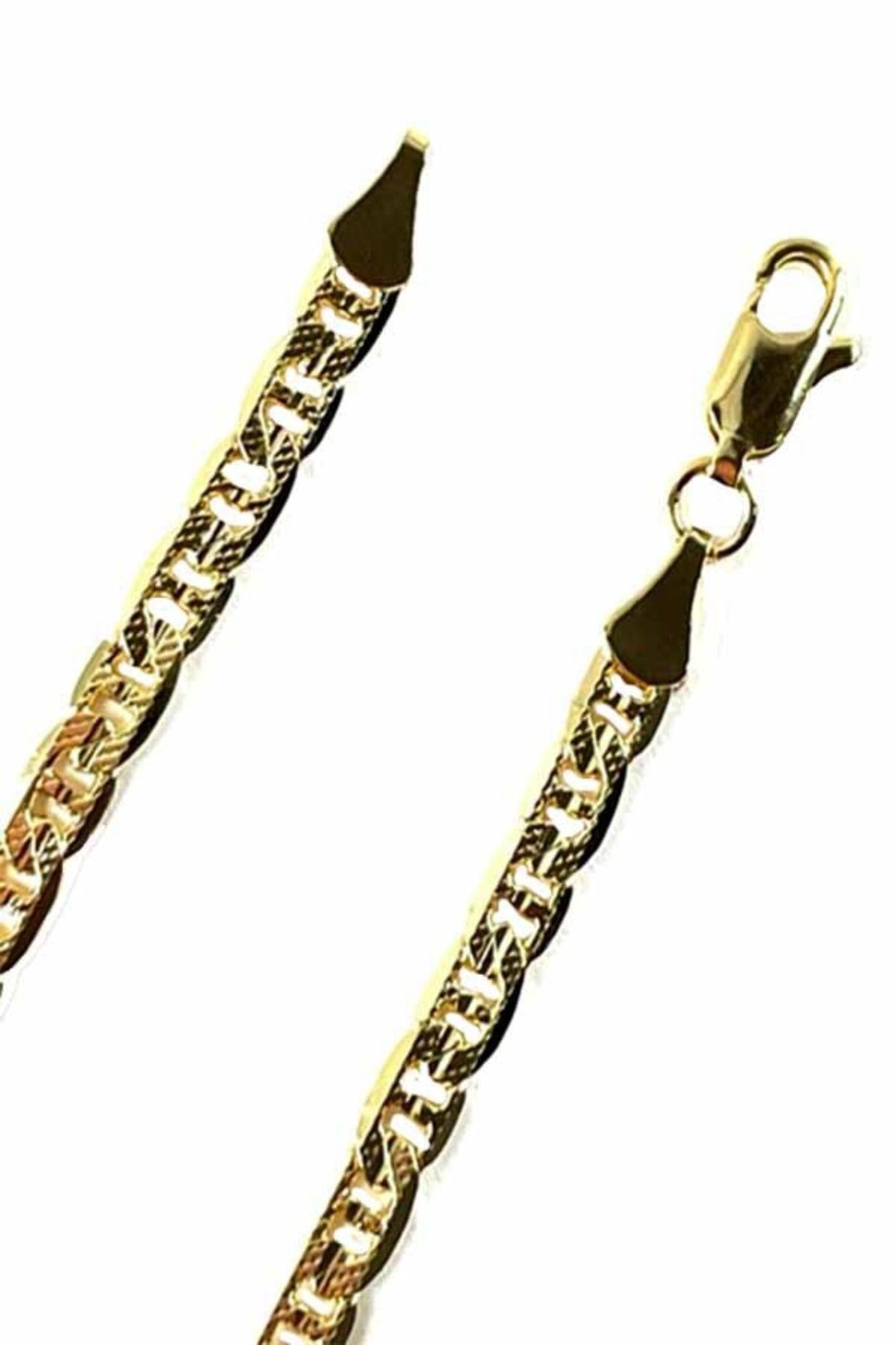 A stylish textured mariner link chain necklace in double gold plating, featuring a lobster claw clasp and a 24-inch length.