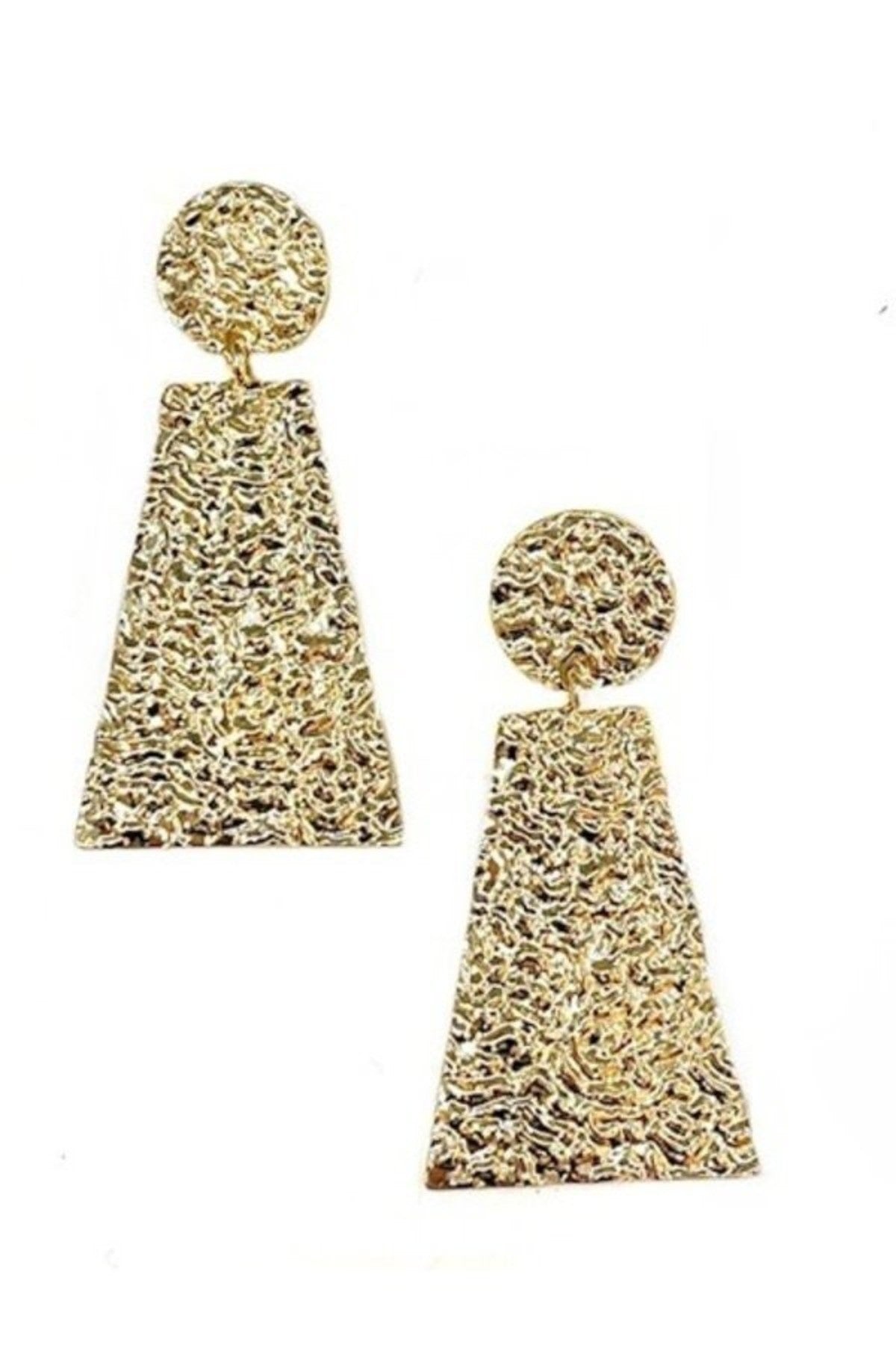 Stylish textured metal earrings with a 2-inch drop and post back closure, perfect for everyday wear.