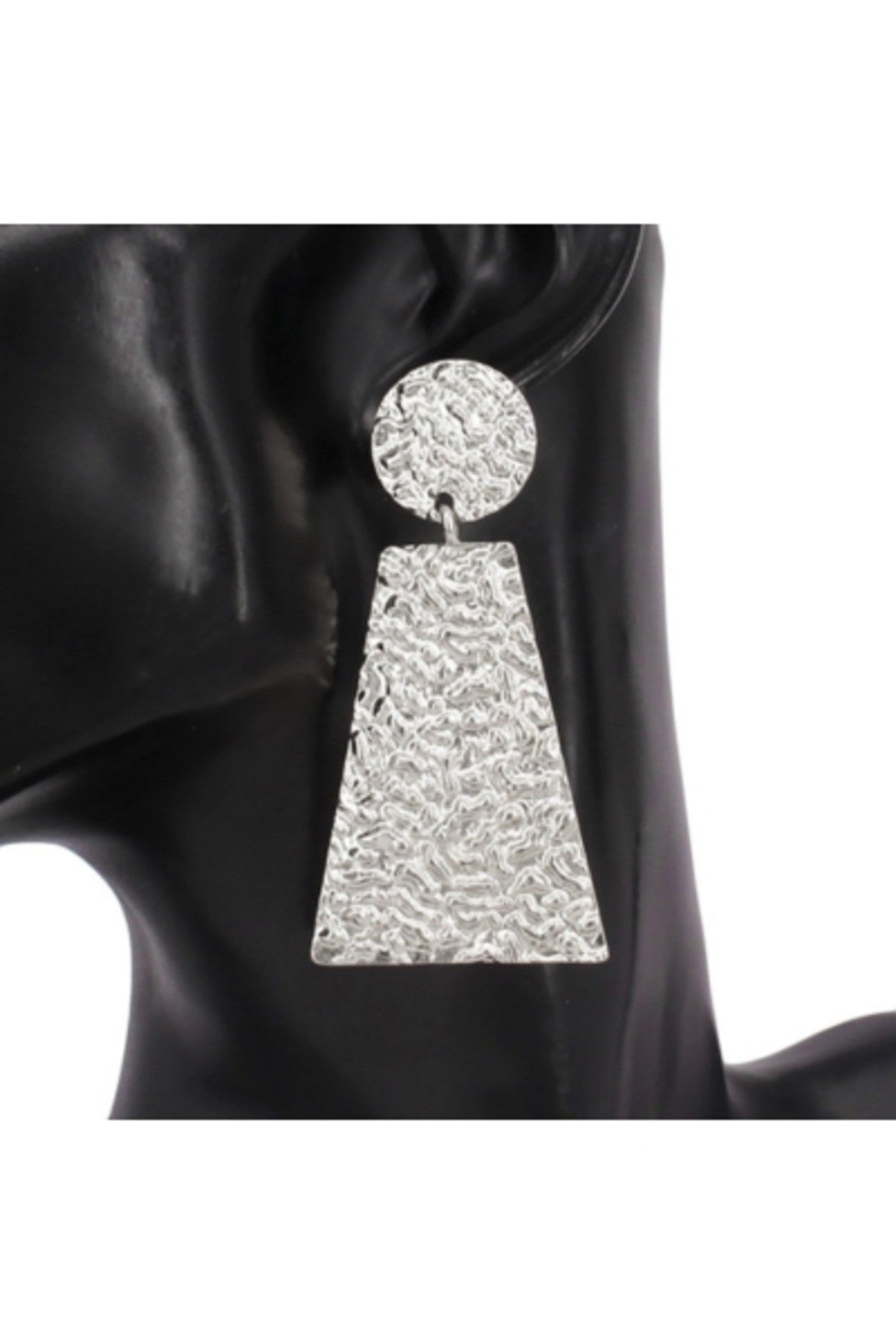 Stylish textured metal earrings with a 2-inch drop and post back closure, perfect for everyday wear.