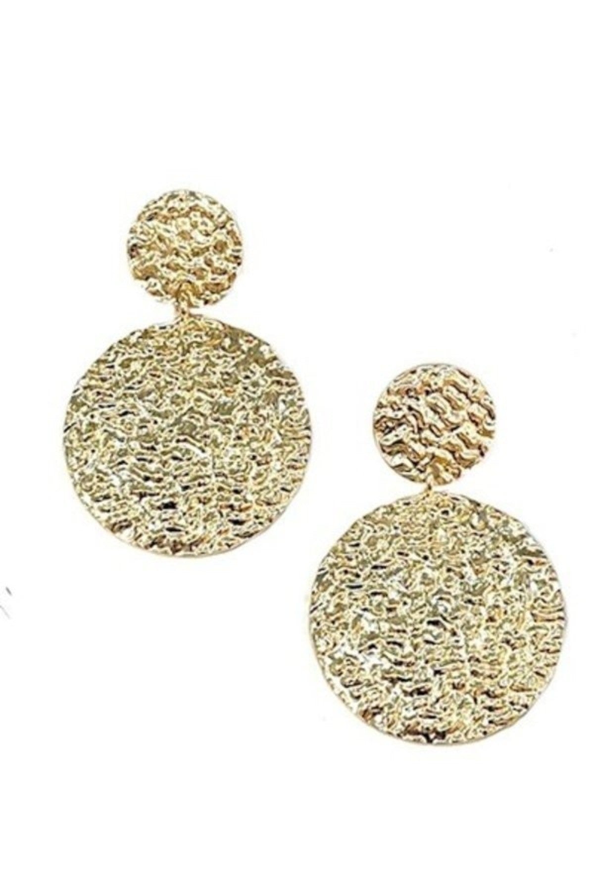 A pair of stylish textured metal earrings with a 2-inch drop, featuring a post back closure, suitable for various occasions.