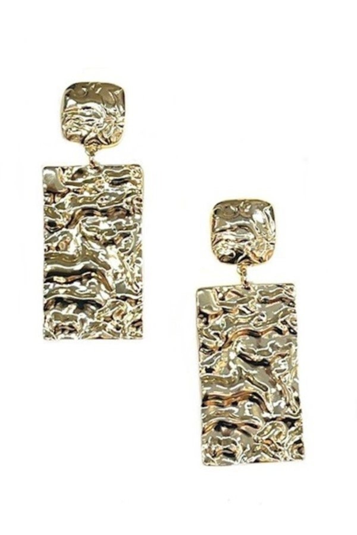 Stylish textured metal earrings with a 2-inch drop, featuring a post back closure.