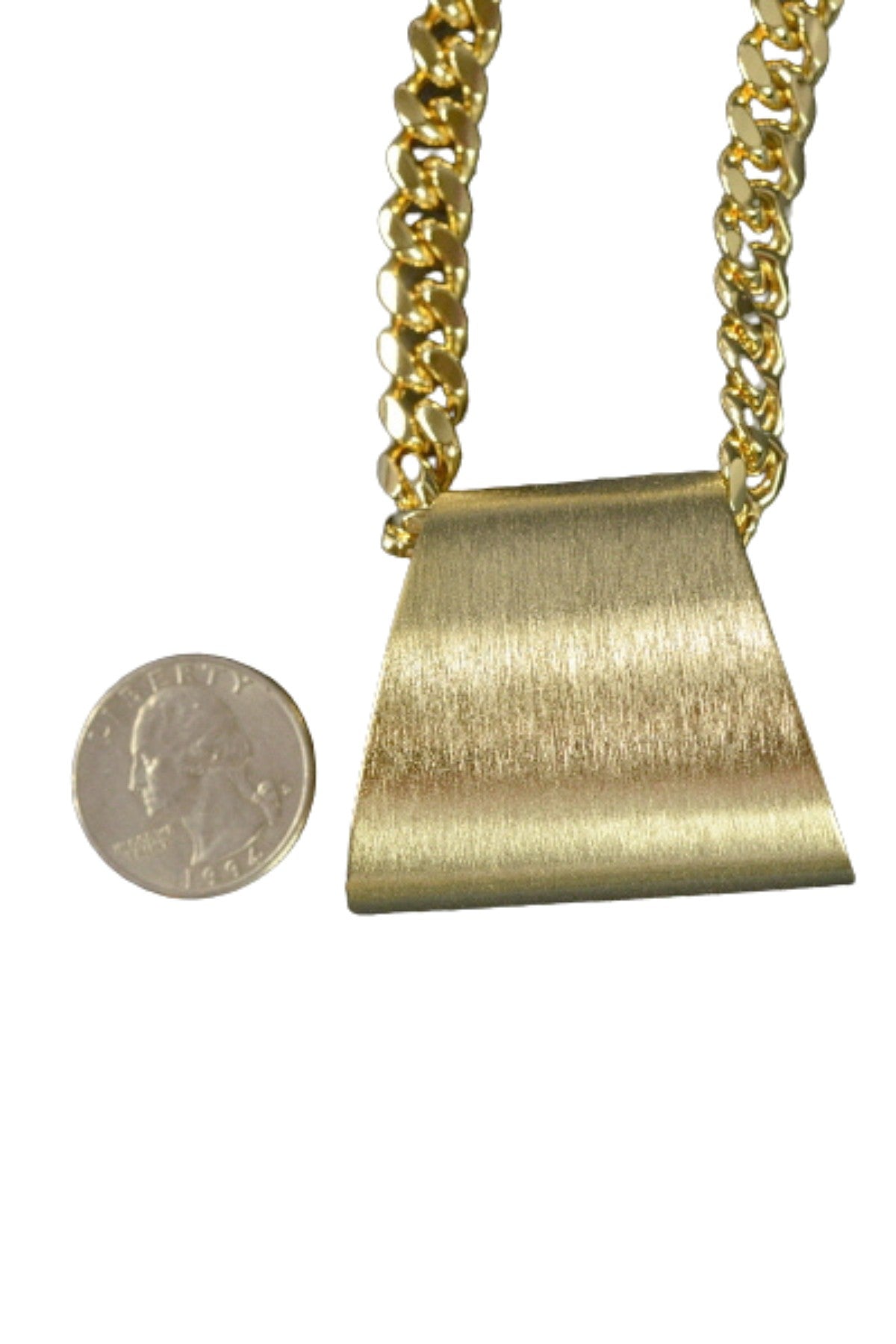 A stylish Textured Pendant Chain Necklace featuring a unique pendant design, triple plated finish, and a lobster claw clasp with an extender.