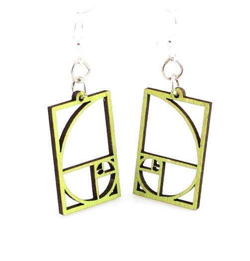 The Golden Ratio Blossoms #136 earrings in vibrant lime green, made from sustainably sourced wood with silver-finished stainless steel ear wires.