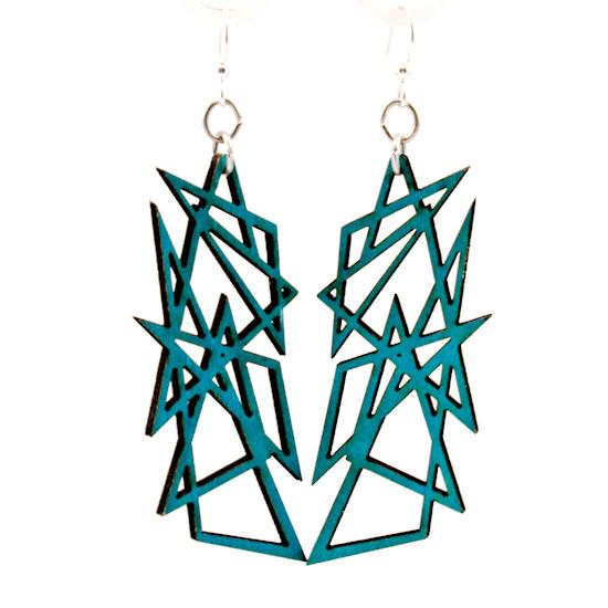 The Modern Angle Earrings #1610 in Aqua Marine color, made from sustainably sourced wood with silver-finished stainless steel ear wires.